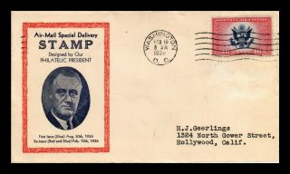 Us Cover Air Mail Special Delivery Fdc Scott Ce2 Designed By President Roosevelt