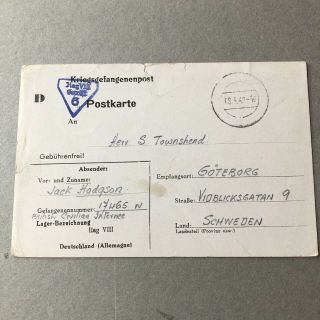 Z) Military Postcard Pow Germany Stalag Viii C Uk British Civilian To Sweden