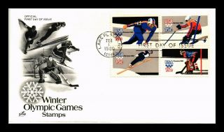 Dr Jim Stamps Us Winter Olympic Games Fdc Cover Block Of Four Lake Placid