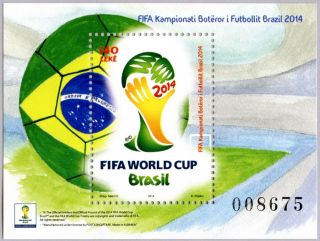 Albania Stamps 2014.  Fifa World Cup Brazil 2014.  Block Mnh