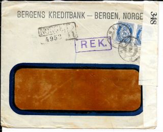 Norway 1916 Wwi Regd Censored Cover To Uk Swindon Station 7 Jy 16