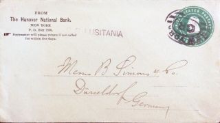Usa Prepaid Envelope To Germany Ss Lusitania Trans - Atlantic Mail York Cr