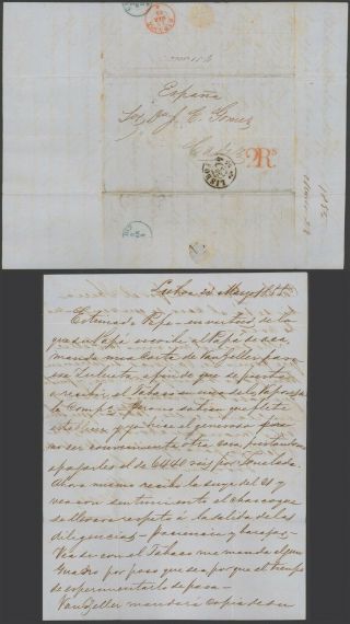 Portugal 1855 - Stampless Cover Lisbon To Cadiz Spain 32732/1