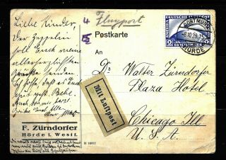 Hick Girl Stamp - German Airmail Sc C36 On Post Card To Chicago Yy