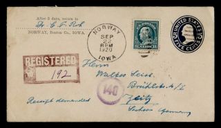 Dr Who 1920 Norway Ia Registered Uprated Stationery To Germany E39931