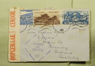 Dr Who 1942 South Africa Durban Airmail To Australia Wwii Censored E48357