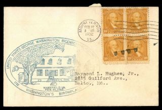 Mayfairstamps Us 1932 Virginia George Washington Bicentennial Birthplace Cover W