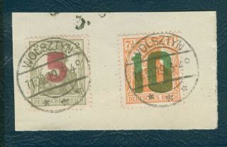 Poland 1919 Local Stamps Gniezno Fi.  71,  72 On Piece Cancelation Wolsztyn