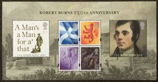 Gb 2009 Scotland 250th.  Birth Anniversary Of Robert Burns Mini Sheet Mss137 Mnh