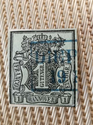 Germany Stamp Hanover 1850 Sc 1 1g Black Cv $60.  7391
