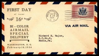 Mayfairstamps Us Fdc 1936 Bi Color Special Delivery Air Mail First Day Cover Wwb