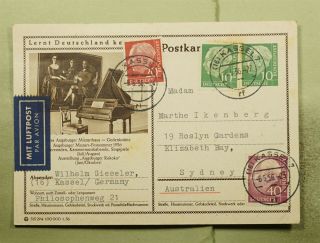 Dr Who 1956 Germany Kassel Uprated Postal Card Airmail To Australia E48319