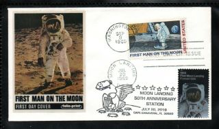 Apollo 11 - 1969 Moon Landing Fdc & 50th Anniv Dual Postmarks Folio Print Space
