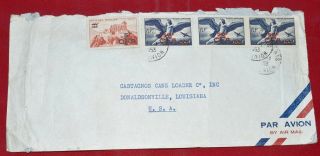 Reunion 1953 Commercial Airmail Cover Scott C37 X 3 To Donaldsville Louisiana Us