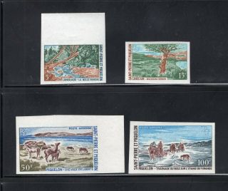 1969 St Pierre & Miquelon Set 4 Imperf Scenic Stamps Scott 383 - 384/c41 - C42