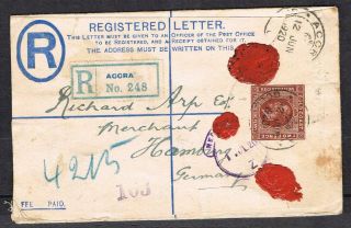 Gold Coast Gv 1920 Stationery Registered Letter Uprated 1d X 4 To Germany
