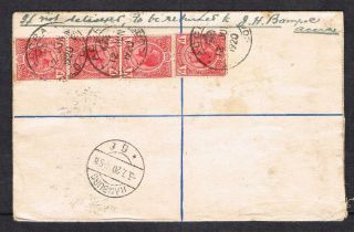 gold coast GV 1920 stationery registered letter uprated 1d X 4 to germany 2
