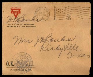 Mayfairstamps 1918 Us 1st Bn 20th Engineers Manuscript Censor Flag Cancel Cover