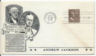 1938 812 7c A Jackson Presidential Anderson Cachet Unadd Fdc First Day Cover