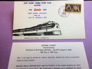 1456 Train Railroads Cover Not Fdc Artrain Visit To Port Huron Mi 1972 W/insert