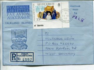 Falkland Islands Uprated Reg Aerogramme To Germany 1978,  No Message