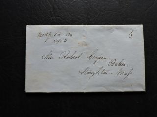 1848 Medfield Ma Manuscript Stampless Letter Stoughton Ma Capen Irish Workers,