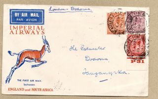 1932 First Flight Cover England To Postmaster Dodoma Tanganyika Imperial Airways