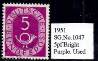 (ref - 7817) Germany 1951 Posthorn 5pf Bright Purple Sg.  No.  1047