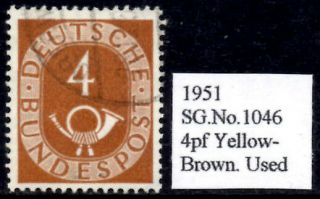 (ref - 7816) Germany 1951 Posthorn 4pf Yellow - Brown Sg.  No.  1046