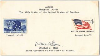 Stamps Of The 49 Star Flag And Alaska Statehood Autographed By William Egan