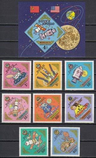 K8 Mongolia Set Of 8 Space Stamps,  Souvenir Sheet Mnh Soyuz Apollo
