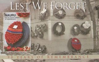 Lest We Forget 90 Years Of Remembrance Poppy Nauru Mnh Stamp Sheetlet