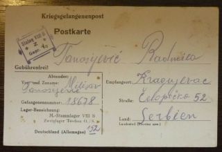 Wwii Germany - Serbia - Pow Letter Serbien Yugoslavia J46