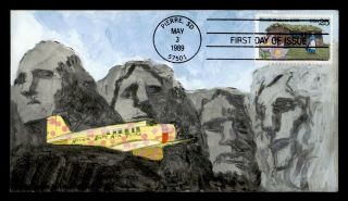 Dr Who 1989 Fdc South Dakota Centennial Hand Painted Rd Cachet Rushmore E56832