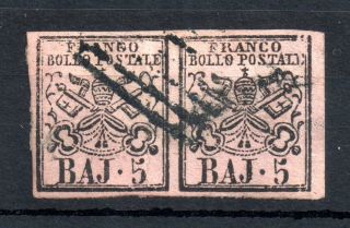 Italy Papal States 1852 5 Baj Pair On Rose Paper Ws13745
