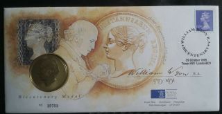 Gb 1995 Limited Edition Medal Cover Wyon Bicentenary Royal With £1 Machin