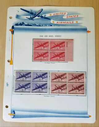 United States Airmail Stamps Twin Four Engine Transport 1941 White Ace Album