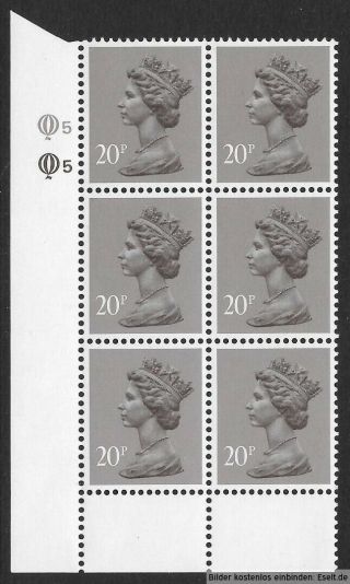 Gb 1971/96 20p Plate Block Of 6,  Sg Ug50/x1014,  Pl.  5,  5,  Pp.  Mnh
