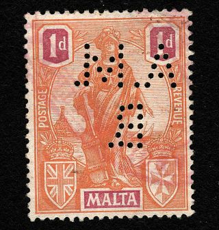 Opc 1922 Malta 1d Sc 100 Anglo Maltese Bank Perfin " A.  M.  /b.  36774