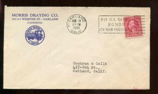 Us California Illustrated Advertising Cover (morris Draying Co) 1935 Oakland