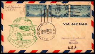 1935 Fam 14 First Flight Cover To Manila 3 X 25 Cents Clipper Green Cachet