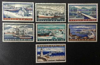 Greece.  1958.  Air Mail.  Ports.  Nh Set.  Michel 674/80.  Cat.  Val.  100 Euros.