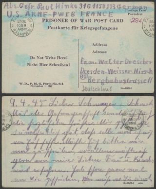 France Wwii 1945 - Pow Postcard To Germany - Censor 37128/19