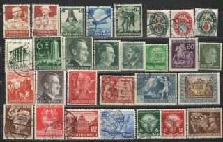 Germany - Third Reich Stamp Lot G/vg Hitler Heads,  Semi Postals,  Singles