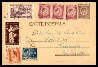 Romania 1947 Vaslul To Finland Uprated Postal Stationery Card