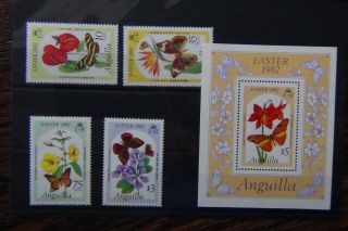 Anguilla 1982 Easter Flowers & Butterflies Set & Miniature Sheet Mnh