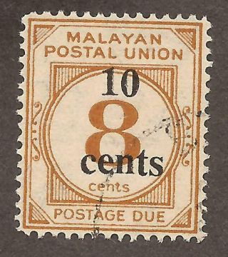 Malayan Postal Union 1964 Sg D29 10c On 8c Yellow - Orange Fine (jb7104)