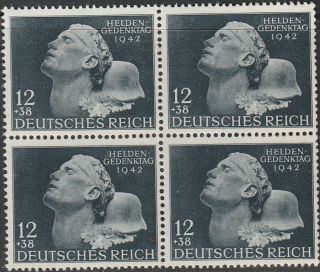 Stamp Germany Mi 812 Sc B202 Block Wwii Heroes Remembrance Day Adolf Fund Mng