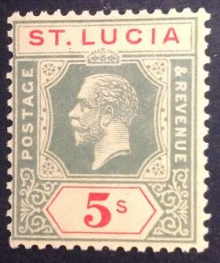 St Lucia 1912 - 30 5 Shillings Green & Red Yellow Stamp Hinged