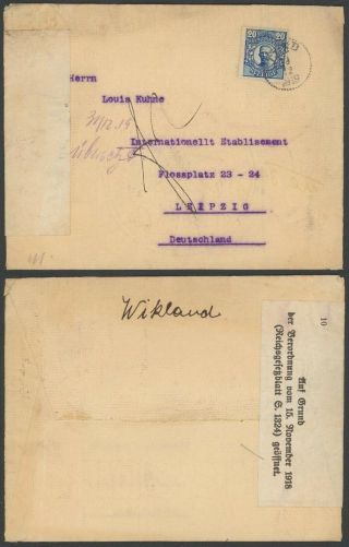 Sweden 1919 - Cover To Leipzig Germany - Customs 30240/18
